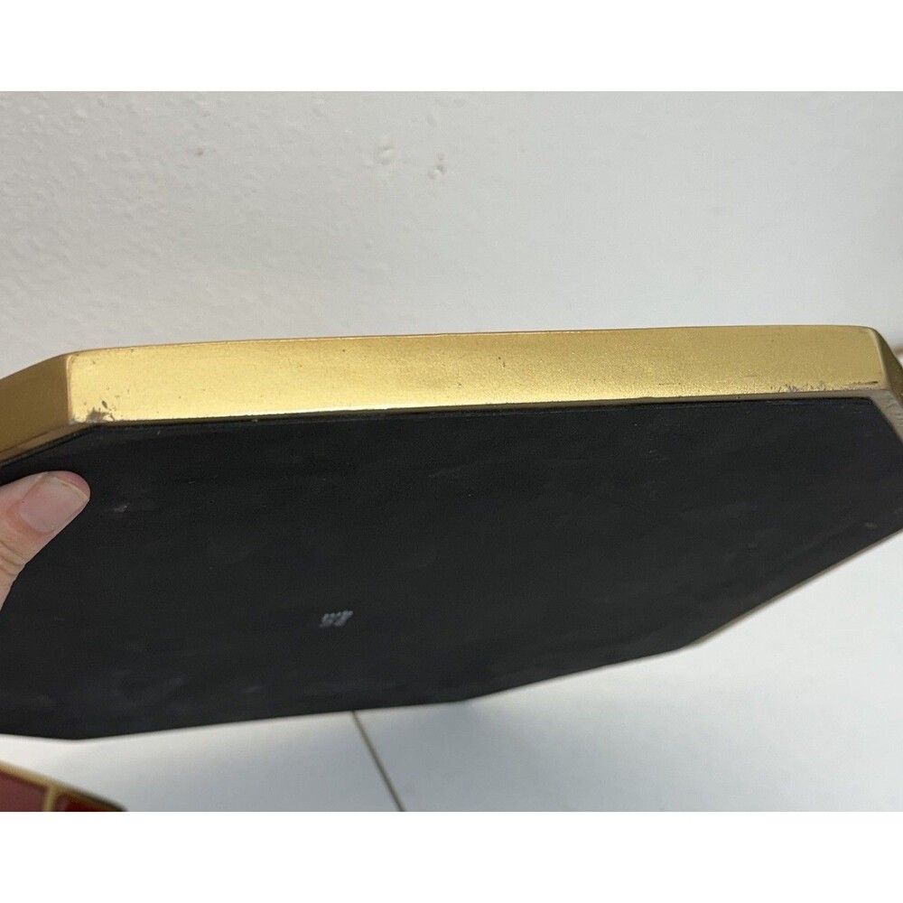 Nate Berkus La Rouse Designer Red Enamel Goldtone Octagon Wall Mirror Set MCM - Picture 8 of 14